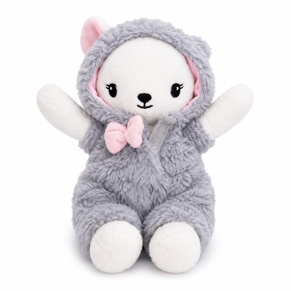 H&M Cat Plush 10"‎ Gray White Stuffed Animal Removable Outfit Soft Toy